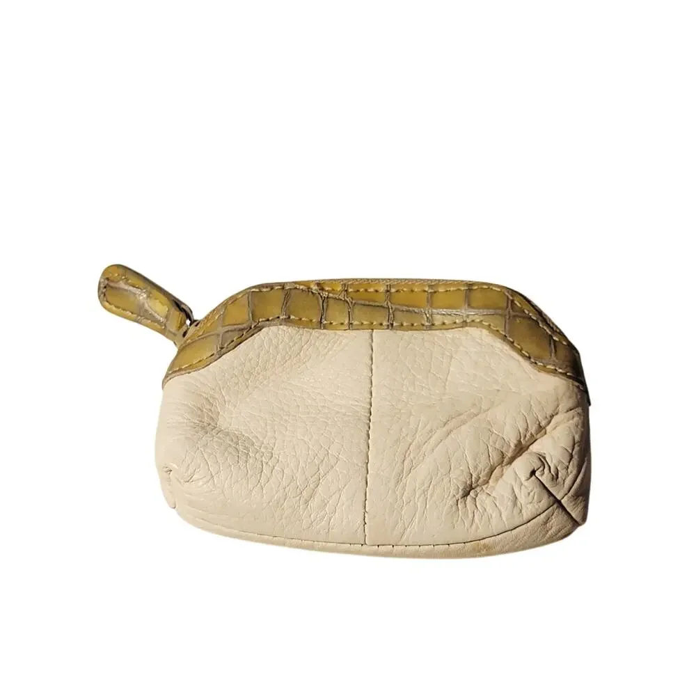 Brighton Heart Leather‎ Coin Change Wallet Cream Gold Zipper